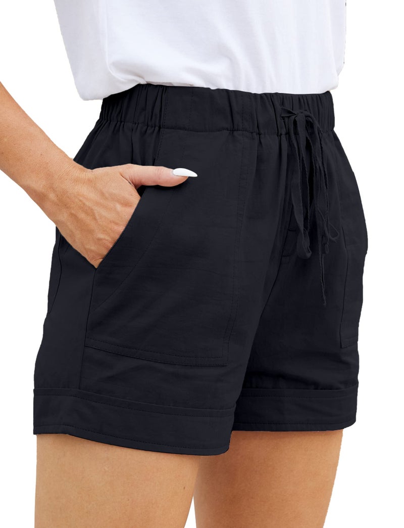 WROLEM Womens Comfy Drawstring Casual Elastic Waist Pocketed Loose Fit Shorts M Black - Image 1
